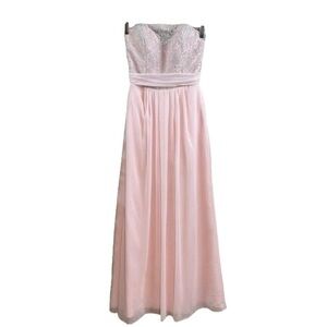 Alvina Valenta Maids Lace Strapless Long Formal Gown Dress Pink Silver Size 10